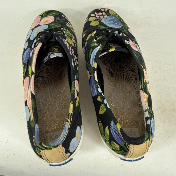 Keds x Rifle Paper Co Athletic Sneakers Womens 8.5 Black Floral Low Top Lace-up - Picture 8 of 10
